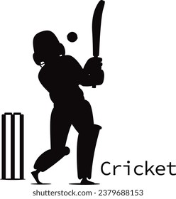 Black silhouette of Cricket playing flat vector 