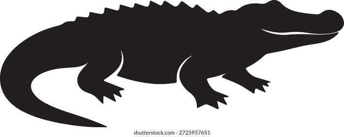 Black silhouette of a crocodile lying down with open mouth reptile