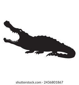 black silhouette of a Crocodile with thick outline side view isolated