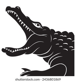 black silhouette of a Crocodile with thick outline side view isolated