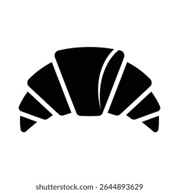 Uma silhueta preta de um croissant, mostrando camadas e uma forma ligeiramente curvada. A massa é retratada num estilo simples e sólido.