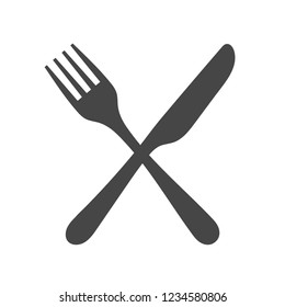 Black silhouette of crossed fork and knife icon vector isolated.