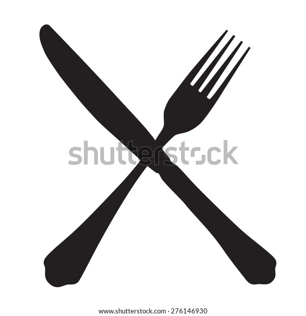 交差したフォークとナイフの黒いシルエットのアイコンベクター画像 のベクター画像素材 ロイヤリティフリー