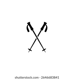 Black silhouette of crossed ski poles on a white background. Perfect for winter sports, skiing, outdoor activities, adventure, or design projects requiring vector graphics.