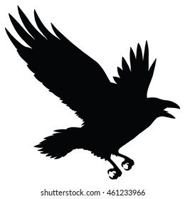 The black silhouette of a crow. Circuit birds. Flying rook. Raven. Magpie. Tattoo. 
