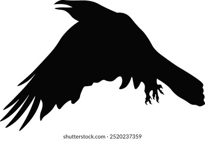 Black Silhouette of Crow. Halloween Raven Silhouette. Isolated on White Background