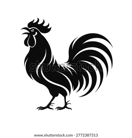 Black silhouette of a crowing rooster with stylized tail feathers gallo pinto cock illustration animal silhouette background livestock illustration feathers standing minimalist
