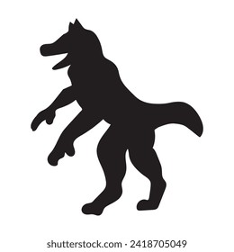 Schwarze Silhouette grausame Werwolf-Tierkörper, märchenhafte Halloween-Charakter. Unglaublicher Schattenriss nächtlicher grausamer Werwolfskarektur. Einfache, schwarz-weiße Vektorgrafik einzeln auf weißem Hintergrund