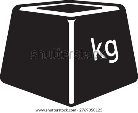 Black silhouette of a cube representing kilogram weight. Simple symbol for mass and measurement in science and industry.