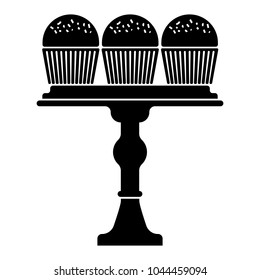 Black Silhouette Of A Cup Cake Stand With Cakes On It, Isolated.