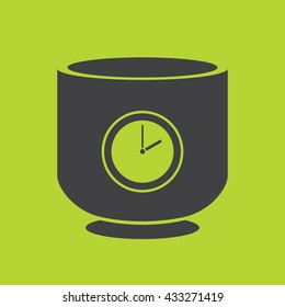The black silhouette of a cup with a dial. Lunch break. Green background.