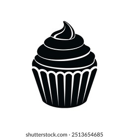 Icono de cupcake de silueta negra, logotipo de muffin. Ilustración vectorial aislada sobre fondo blanco. Se puede utilizar como icono, signo o símbolo - silueta de cupcake.