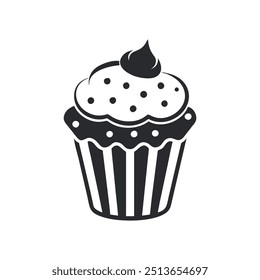 Schwarze Silhouette Cupcake Symbol, Muffin-Logo. Vektorgrafik einzeln auf weißem Hintergrund. Kann als Symbol, Zeichen oder Symbol verwendet werden - Cupcake Silhouette.