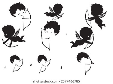 Black silhouette of Cupid aiming a bow and arrow