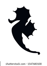 Black silhouette cute adorable seahorse cartoon sea animal design flat vector illustration isolated on white background