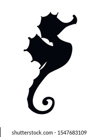 Black silhouette cute adorable seahorse cartoon sea animal design flat vector illustration isolated on white background