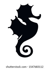 Black silhouette cute adorable seahorse cartoon sea animal design flat vector illustration isolated on white background