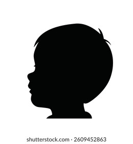 Black silhouette of cute baby head. Flat vector illustration isolated on white background