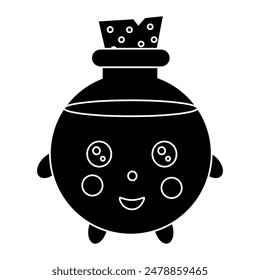 Schwarze Silhouette der niedlichen Flasche mit magischem Gift, Glyph-Ikone flache Vektorgrafik