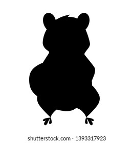 Black silhouette. Cute brown beaver sitting. Cartoon character design. North American beaver Castor canadensis. Rodentia mammals. Flat vector illustration isolated on white background. Front view.