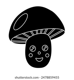 Black silhouette of cute cheerful mushroom, glyph icon flat vector