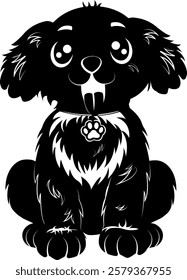 : Black silhouette of cute dog on a transparent background. Vector illustration