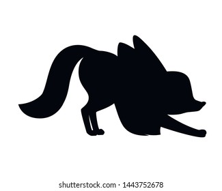 黒いシルエットのかわいいフェネックフォックスのフラットベクターイラスト動物デザイン白い背景 のベクター画像素材 ロイヤリティフリー