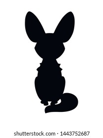 Black silhouette cute fennec fox sit on floor flat vector illustration cartoon animal design white background front view