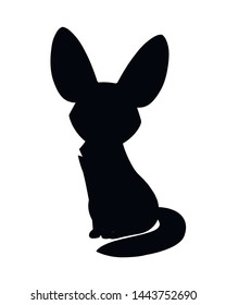 Black silhouette cute fennec fox sit on floor flat vector illustration cartoon animal design white background front view