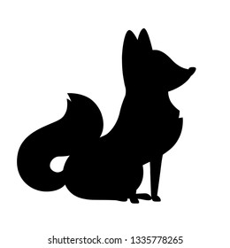 Black silhouette. Cute fox. Onivorous mammals, family Canidae. Cartoon animal design. Flat vector illustration isolated on white background. Forest inhabitant.