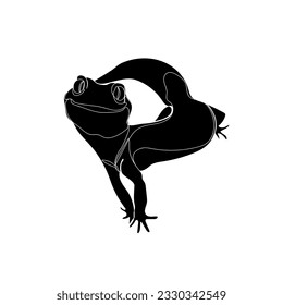 Black silhouette of cute Gecko on white background. Graphic drawing. Vector illustration.