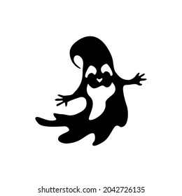 Black silhouette of a cute ghost with hands. Isolated. Element for Halloween. Vector illustration.