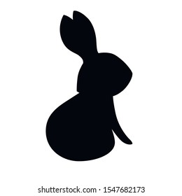 Black silhouette cute grey rabbit sitting on ground cartoon animal design flat vector illustration isolated on white background