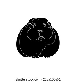 Black silhouette of the cute guinea pig on white background. Graphic drawing. Vector illustration.