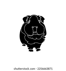 Black silhouette of the cute guinea pig on white background. Graphic drawing. Vector illustration.