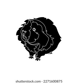 Black silhouette of the cute guinea pig on white background. Graphic drawing. Vector illustration.