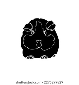 Black silhouette of the cute guinea pig on white background. Graphic drawing. Vector illustration.