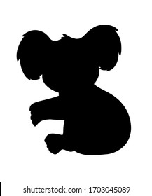 Black silhouette cute koala bear sit on the ground and looking at you cartoon animal design flat vector illustration isolated on white background