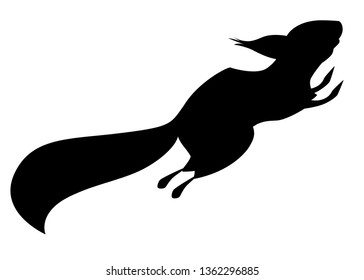 Black silhouette. Cute little squirrel jumping up. Side view. Cartoon animal character design. Flat vector illustration isolated on white background.