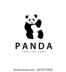 black silhouette cute panda animal logo simple concept illustration illustration template
