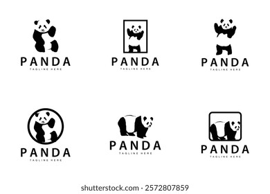 black silhouette cute panda animal logo simple concept illustration illustration template collection bundle set 