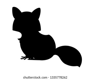 Black silhouette. Cute raccoon. North American raccoon, native mammal. Cartoon animal design. Flat vector illustration isolated on white background. Forest inhabitant.