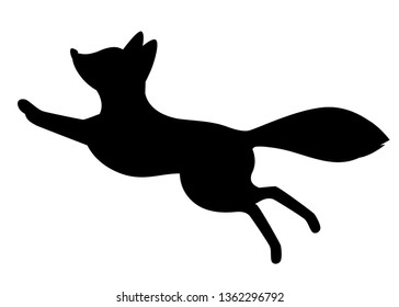 Black silhouette. Cute red fox jumping. Cartoon animal character design. Forest animal. Flat vector illustration isolated on white background.