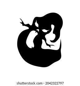 Black silhouette of cute screaming ghost isolated on white background. Element for halloween. Vector illustration.