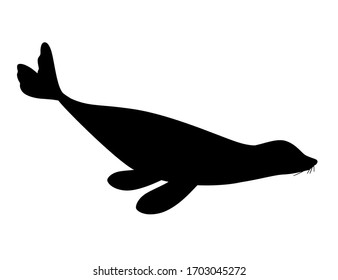 Black silhouette cute seal cartoon animal design flat vector illustration isolated on white background