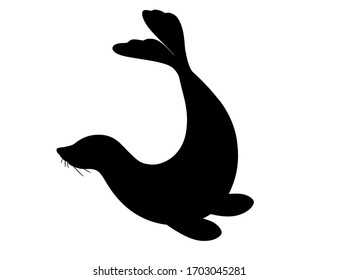 Black silhouette cute seal cartoon animal design flat vector illustration isolated on white background