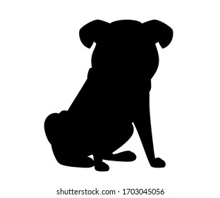 Black silhouette cute small friendly pug dog cartoon domestic animal design flat vector illustration isolated on white background