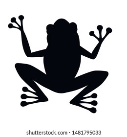 Black silhouette cute smiling frog sitting on ground cartoon animal design flat vector illustration isolated on white background