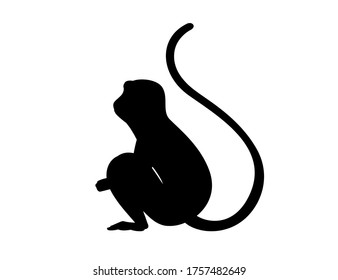 Black silhouette cute vervet monkey cartoon animal design flat vector illustration isolated on white background