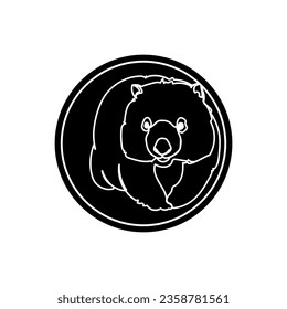 Black silhouette of cute wombat in black circle. Graphic drawing. Vector illustration.